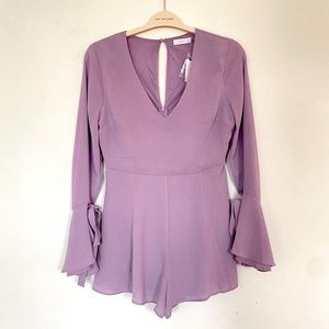 Lush Bell Sleeve V Neck Romper in violet NWT